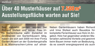 Ihr Traum Gartenhaus! Über 40 Musterhäuser auf 7.500 m² Ausstellungsfläche warten auf Sie! – Wählen Sie Ihr Traum Gartenhaus!