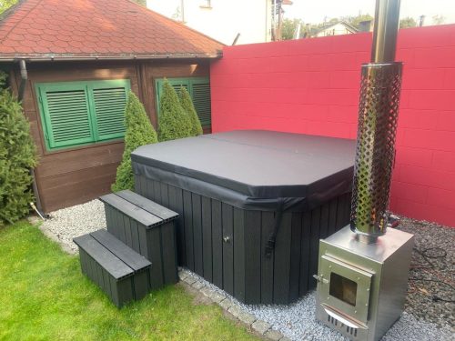 Badezuber WPC RECHTECK Whirlpool Jacuzzi Hot Tub 172 x 202cm mit externem Ofen