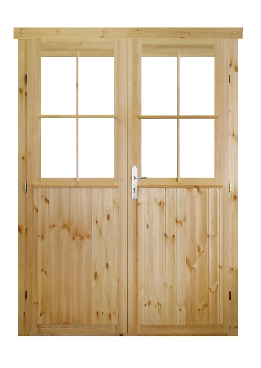 Holztür Tür Doppeltür mit 2/3 Doppel-, Isolierglas Gummidichtung 1430x1920mm für Gartenhaus Ferienhaus aus Holz – Bild 2