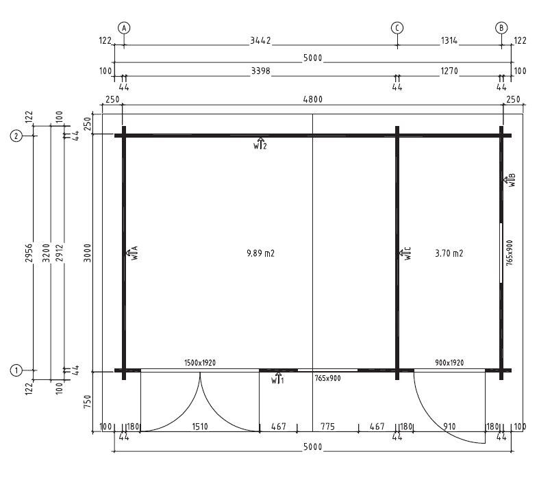 44mm Gartenhaus FLENSBURG 5,0 x 3,2m mit 2 Räumen, inkl. 28mm Fußboden und Isolierverglasung – Bild 12