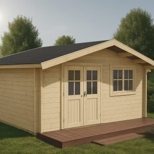 44mm Gartenhaus NORDHORN 5,20 x 4,20 + 0,70m-Vordach mit Fußboden und Isolierverglasung