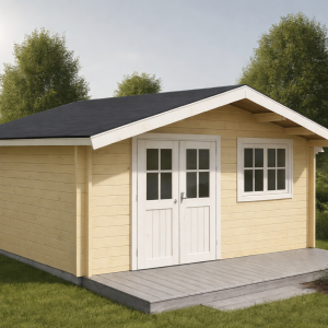 44mm Gartenhaus NORDHORN 5,20 x 4,20 + 0,70m-Vordach mit Fußboden und Isolierverglasung