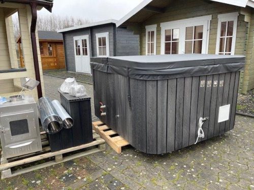 Badezuber WPC RECHTECK Whirlpool Jacuzzi Hot Tub 172 x 202cm mit externem Ofen