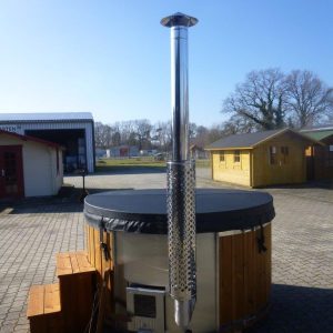 Badezuber THERMOHOLZ Whirlpool Jacuzzi Hot Tub Ø 205cm mit internem Ofen inkl. Thermodeckel, Pumpe, LED, Leiter, Glasfaser-Einsatz, Filter-Vorbereitung