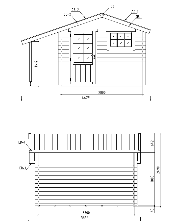 Gartenhaus RIMINI 3,00 x 3,50m + 1,30m Schleppdach und 28mm Fußboden – Bild 3