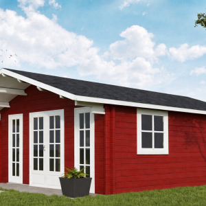 70mm Wandstärke Gartenhaus WIETMARSCHEN 5,00 x 5,95m mit Fußboden und Doppel-Isolierverglasung